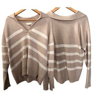 Cynthia Rowling XL Nude Johnny Collar Striped Sweater